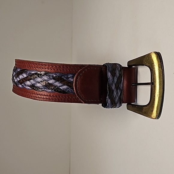 Vintage Catherine Dial Easley Leather Belt Brown Blue Braided Weave Texas L main image 11